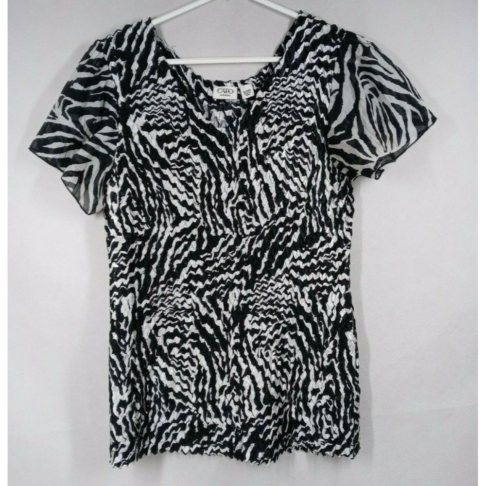 Cato Woman Rouched Blouse With Black & White Zebra Design Size 18/20W